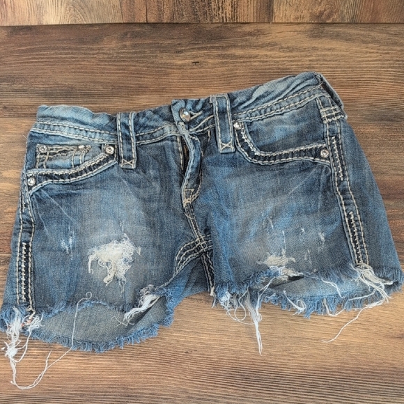 Rock Revival Blue Distressed Cut Off Donna Boot Jean Shorts 25 - Picture 2 of 6